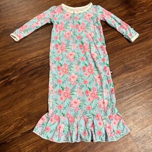 Sweet Bamboo Baby Girl Sky Blue Pink Floral Night Gown Sleeper One Size